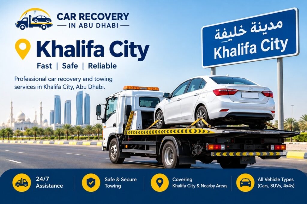 Car recovery and towing service in Khalifa City, Abu Dhabi